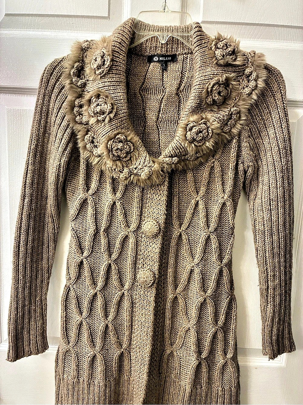 Vintage Milano Cable Knit Cardigan in Brown Size Small